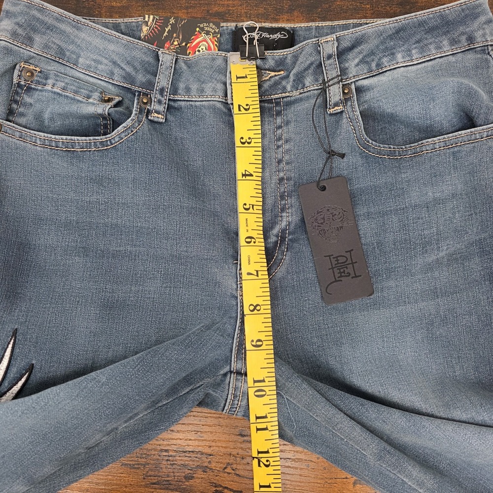 NWT Ed Hardy Slim Fit Flare Jeans "New York"‎ Dragon Embroidered Sz 30x32 Womens - Picture 8 of 10